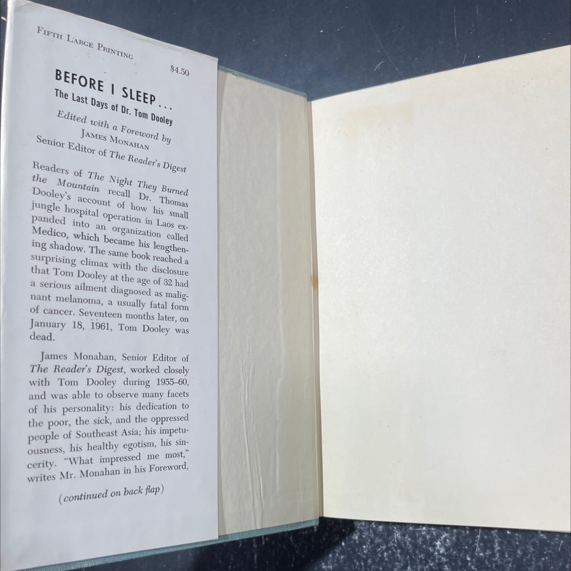 before i sleep... the last days of dr. tom dooley book, by unknown, 1961 Hardcover image 4