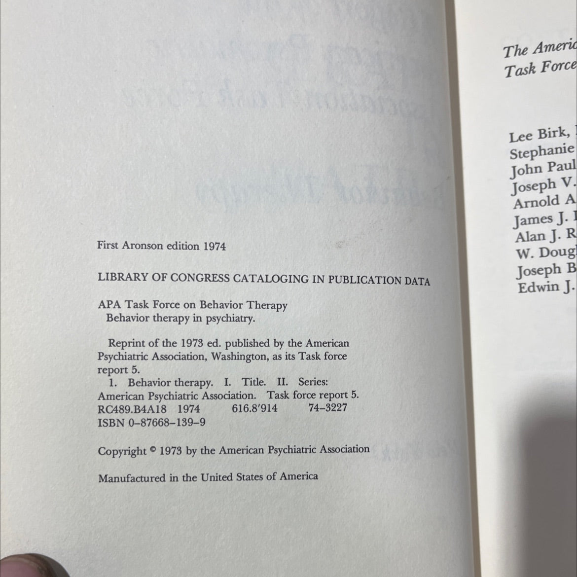 behavior therapy in psychiatry book, by american psychiatric association task force on behavior therapy, 1974 Hardcover image 3