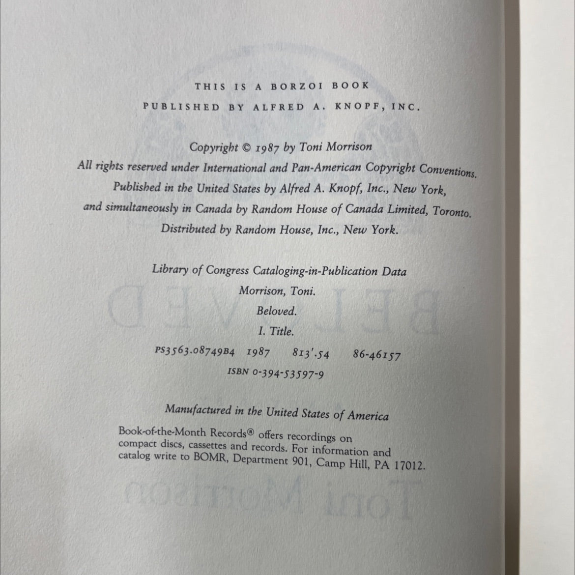 beloved book, by Toni Morrison, 1987 Hardcover image 3