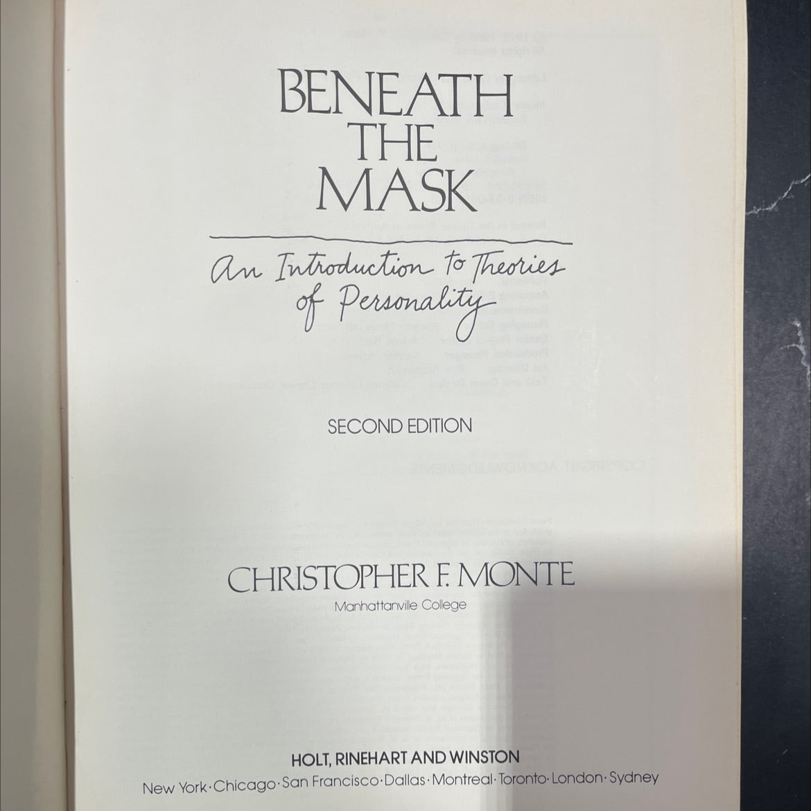 beneath the mask an introduction to theories of personality book, by christopher f. monte, 1980 Hardcover image 2