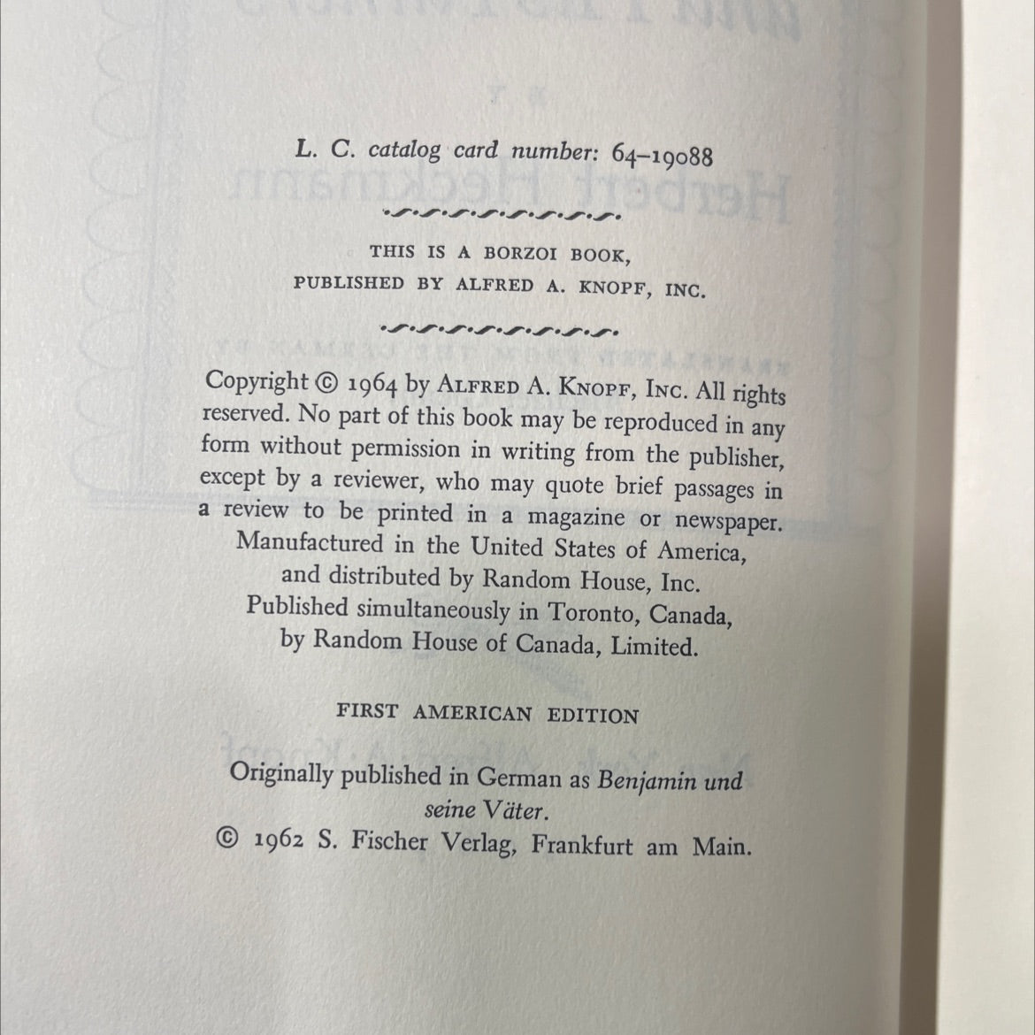 benjamin and his fathers book, by herbert heckmann, 1964 Hardcover image 3