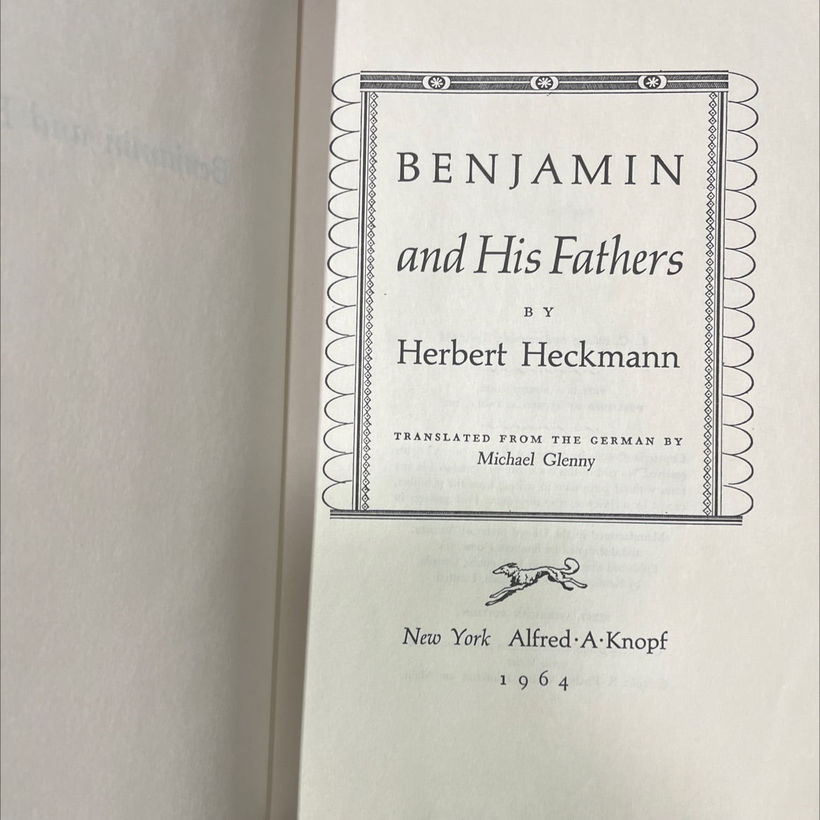 benjamin and his fathers book, by herbert heckmann, 1964 Hardcover image 2