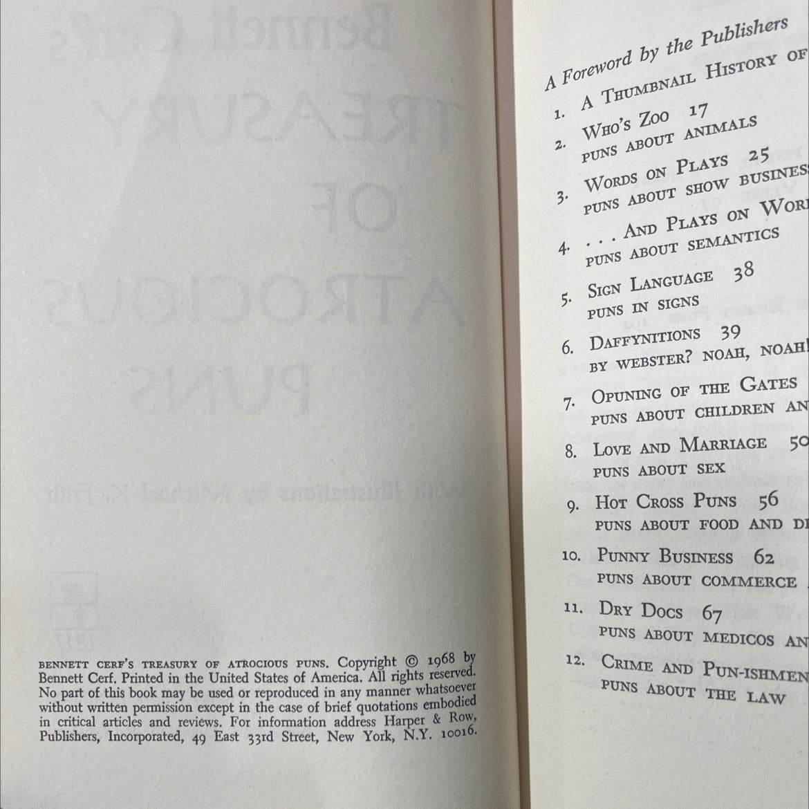 bennett cerf's treasury of atrocious puns book, by Bennett Cerf, 1968 Hardcover image 3