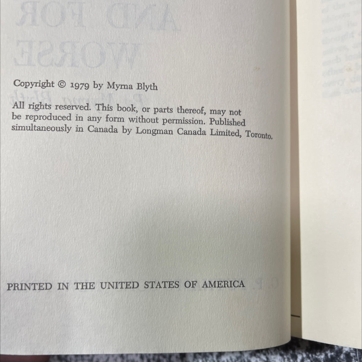 better and for worse book, by Myrna Blyth, 1979 Hardcover image 3