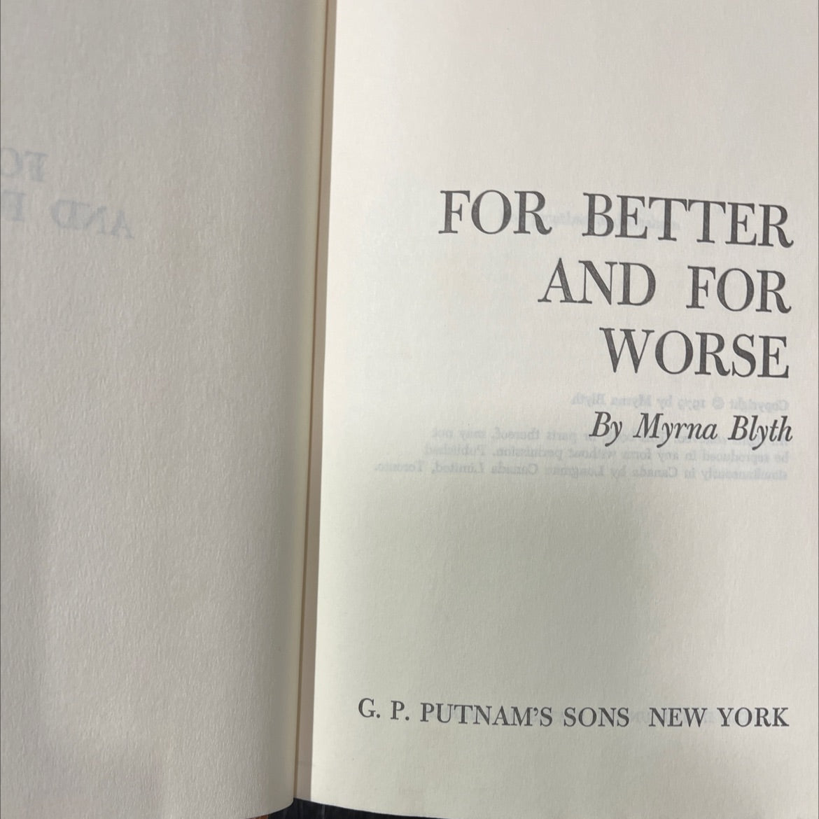 better and for worse book, by Myrna Blyth, 1979 Hardcover image 2