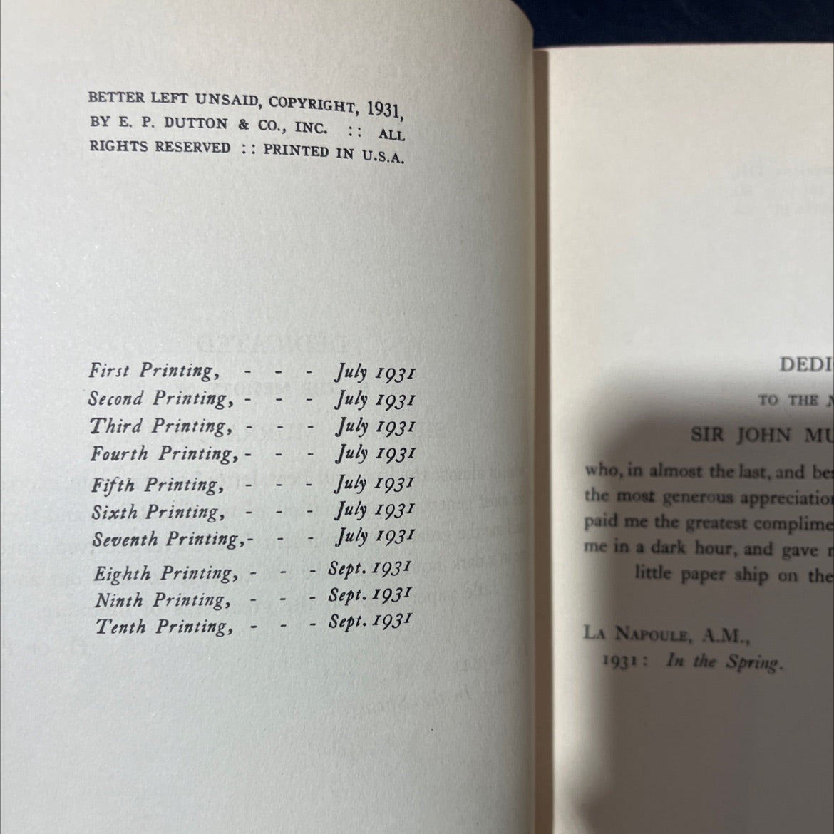 better left unsaid book, by unknown, 1931 Hardcover image 3