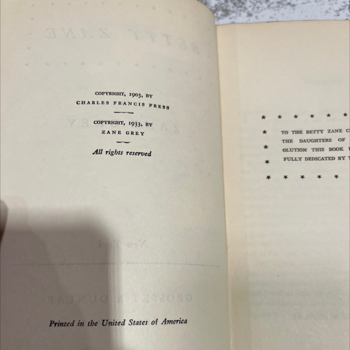 betty zane book, by zane grey, 1933 Hardcover image 3