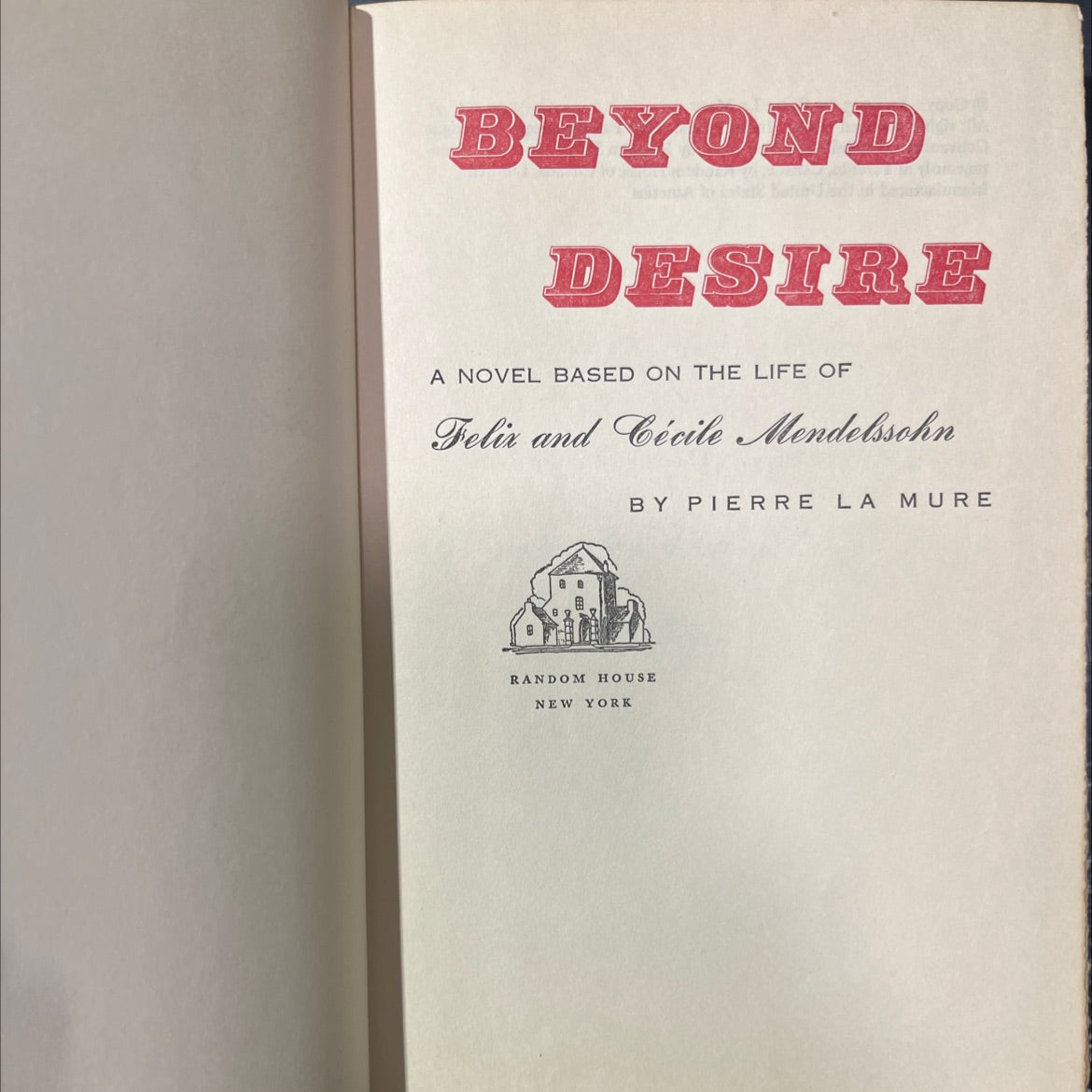 beyond desire book, by pierre la mure, 1955 Hardcover image 2