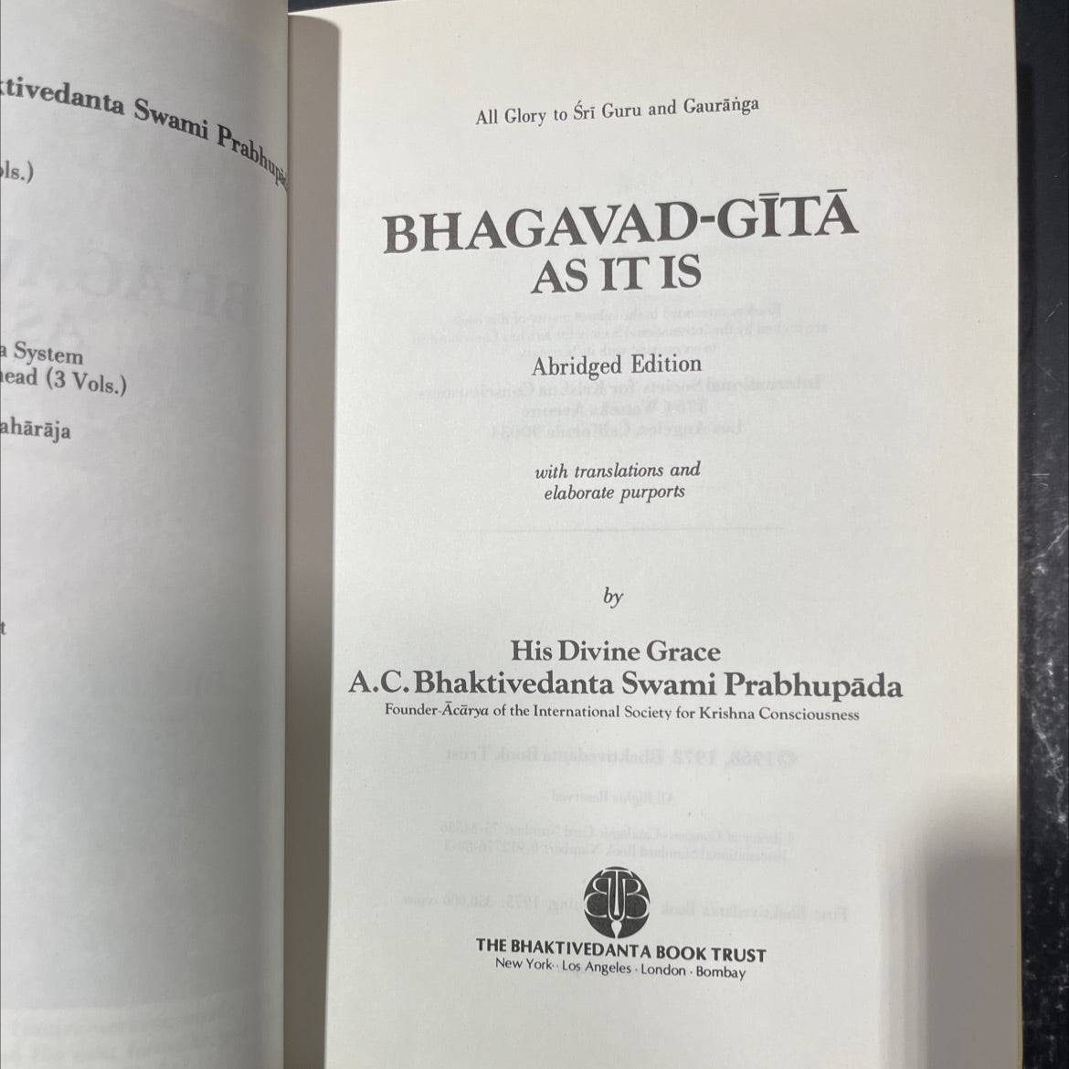 bhagavad-gītā as it is book, by A.C. Bhaktivedanta Swami Prabhupada, 1972 Hardcover image 2