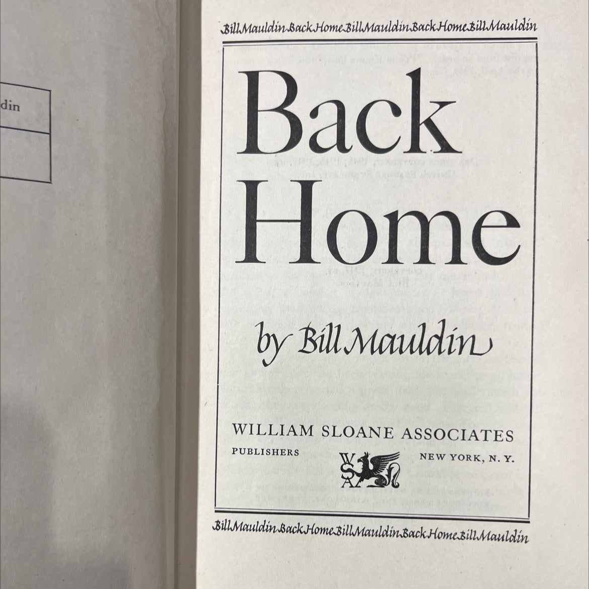bill mauldin back home book, by bill mauldin, 1947 Hardcover image 2