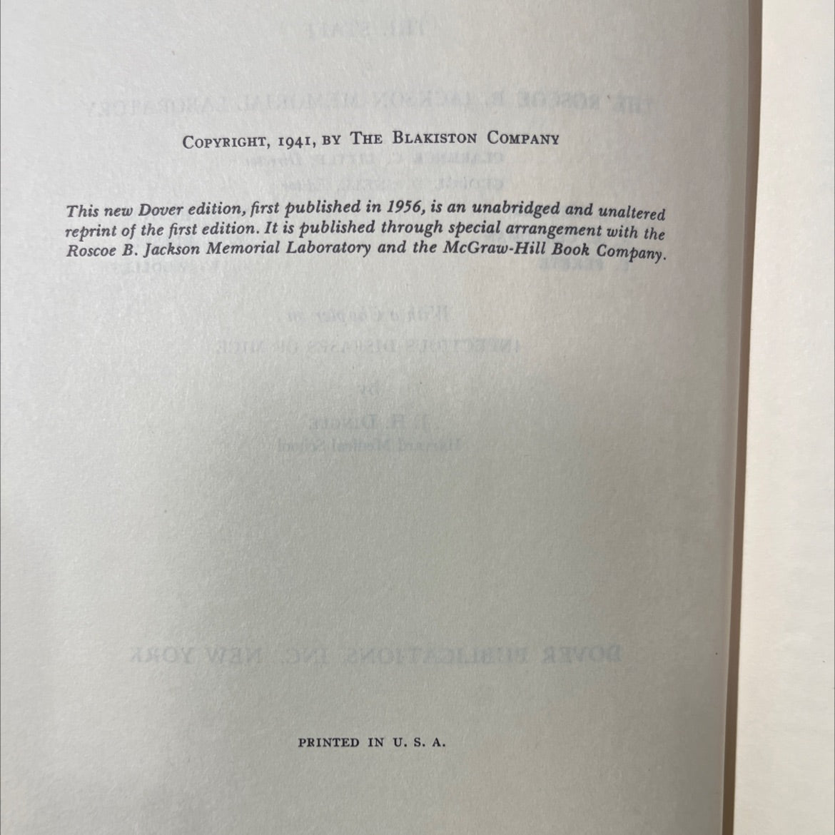 biology of the laboratory mouse book, by the staff of the roscoe b. jackson memorial laboratory, 1956 Hardcover image 3