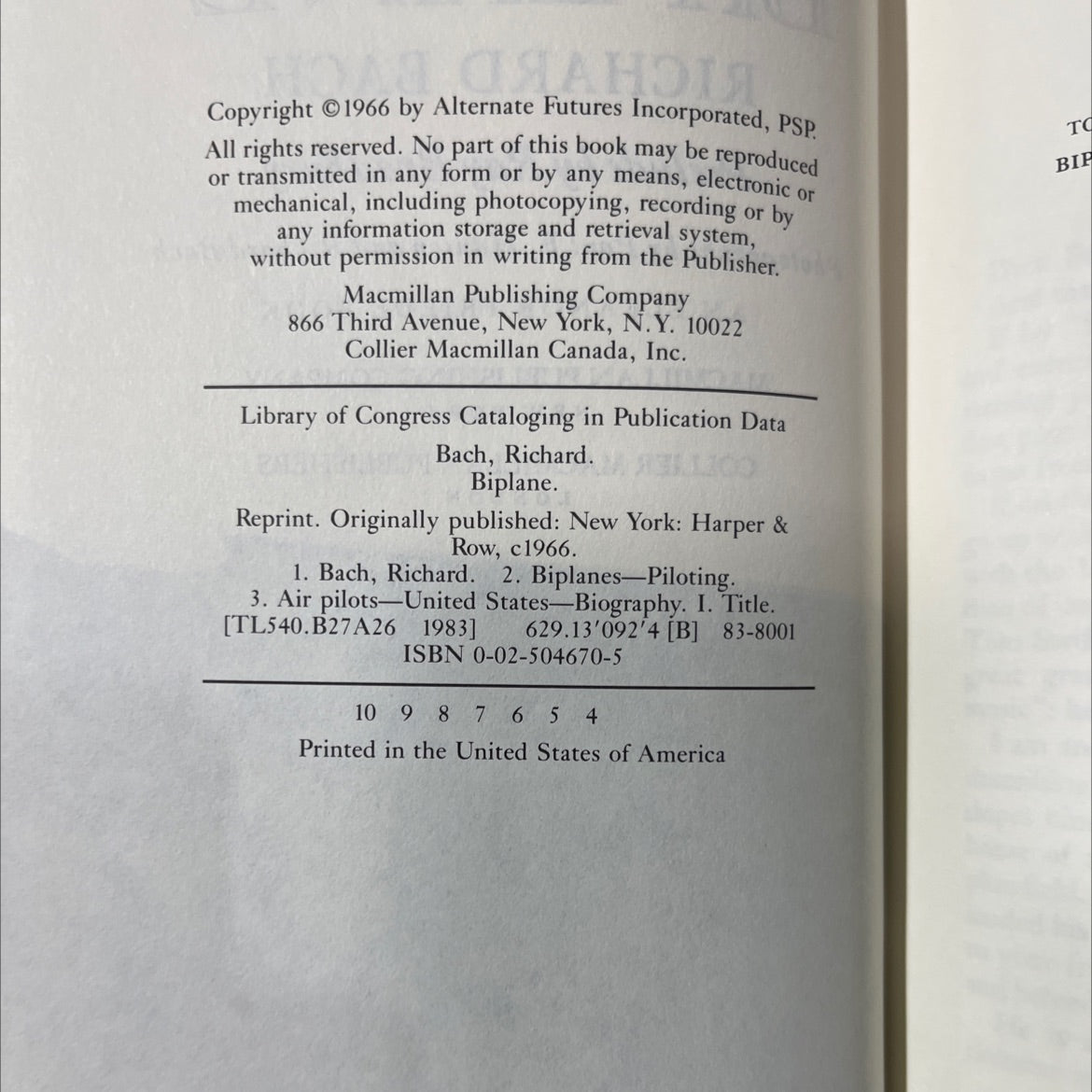 biplane book, by richard bach, 1983 Hardcover image 3
