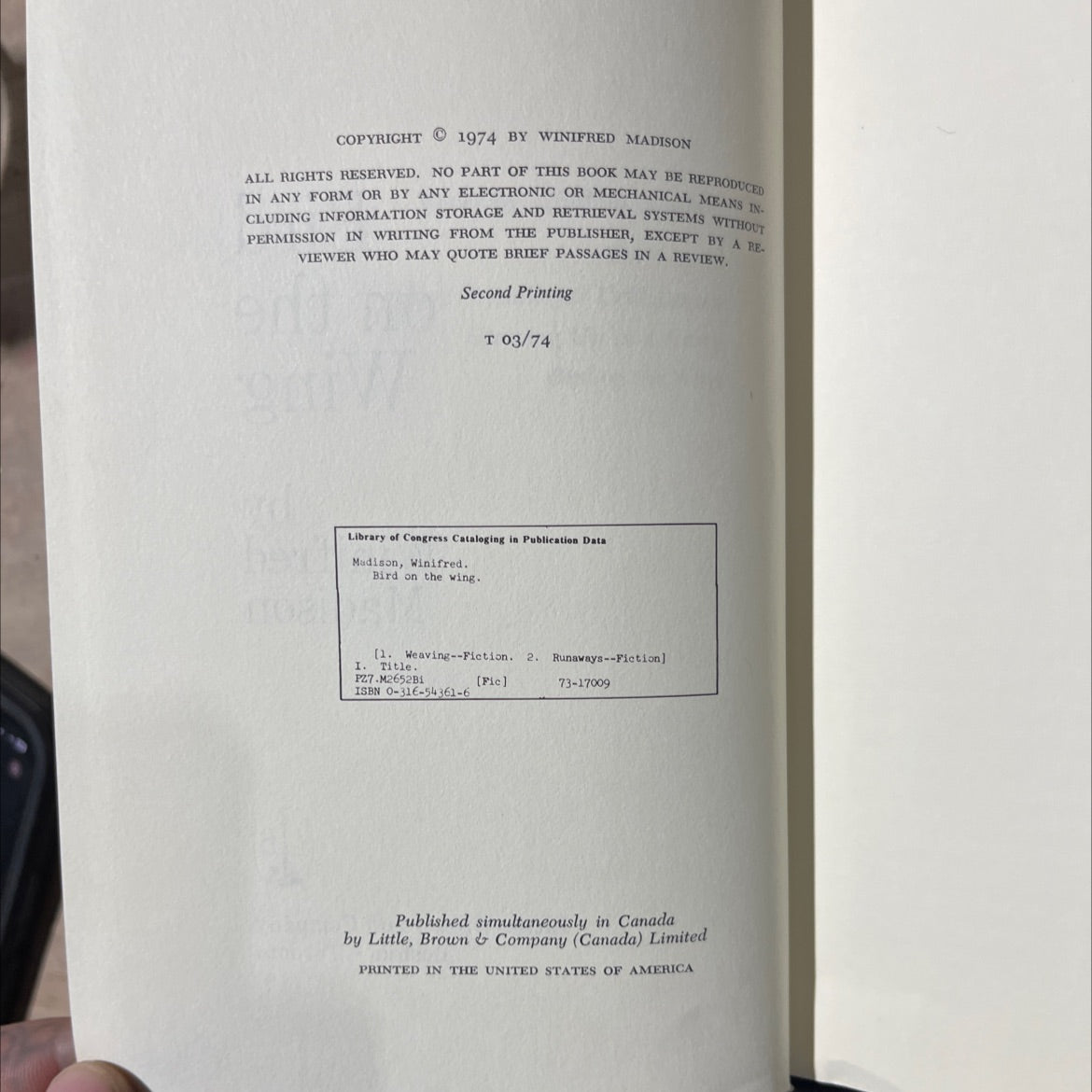 bird on the wing book, by Winifred Madison, 1974 Hardcover image 3