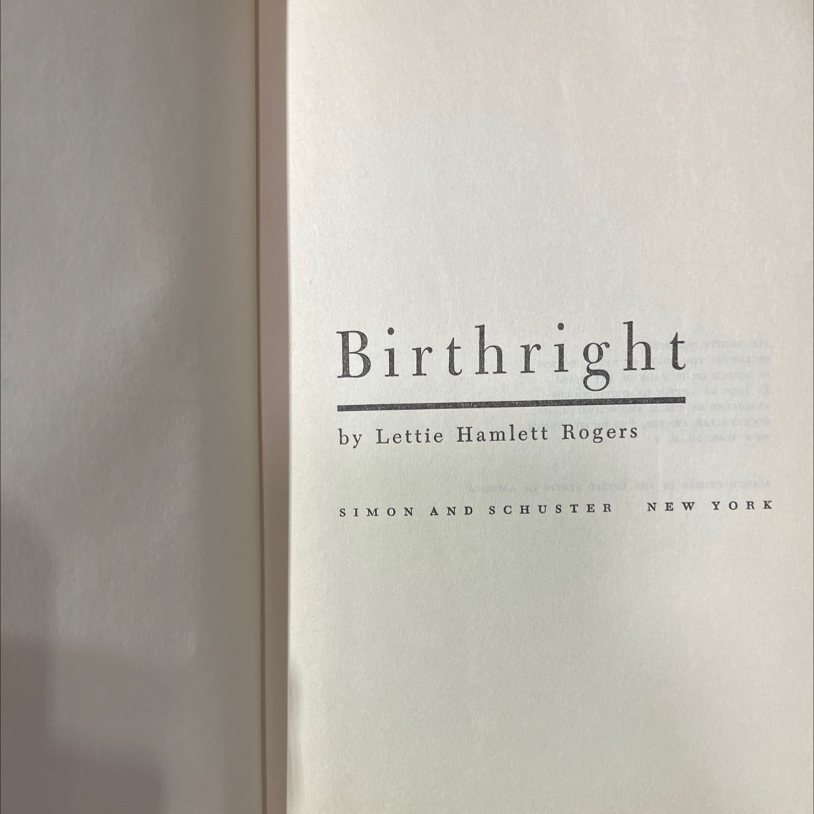 birthright book, by lettie hamlett rogers, 1957 Hardcover image 2