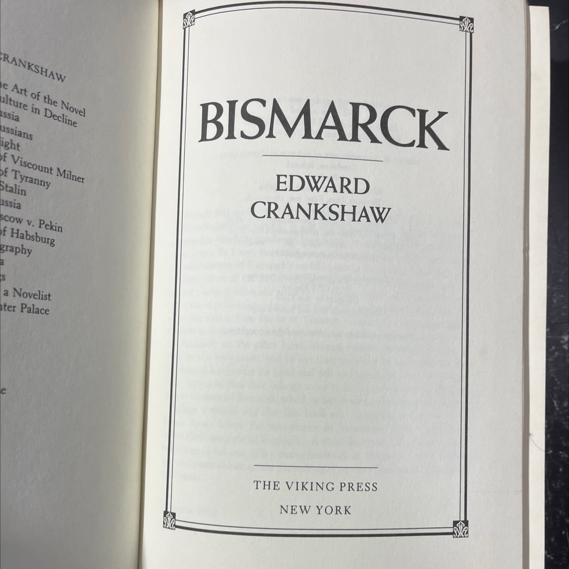 bismarck book, by edward crankshaw, 1981 Hardcover image 2