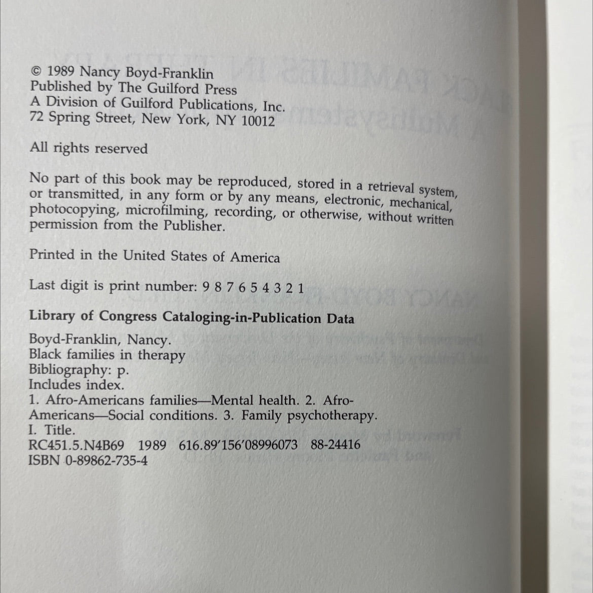 black families in therapy a multisystems approach book, by nancy boyd-franklin, 1989 Hardcover image 3