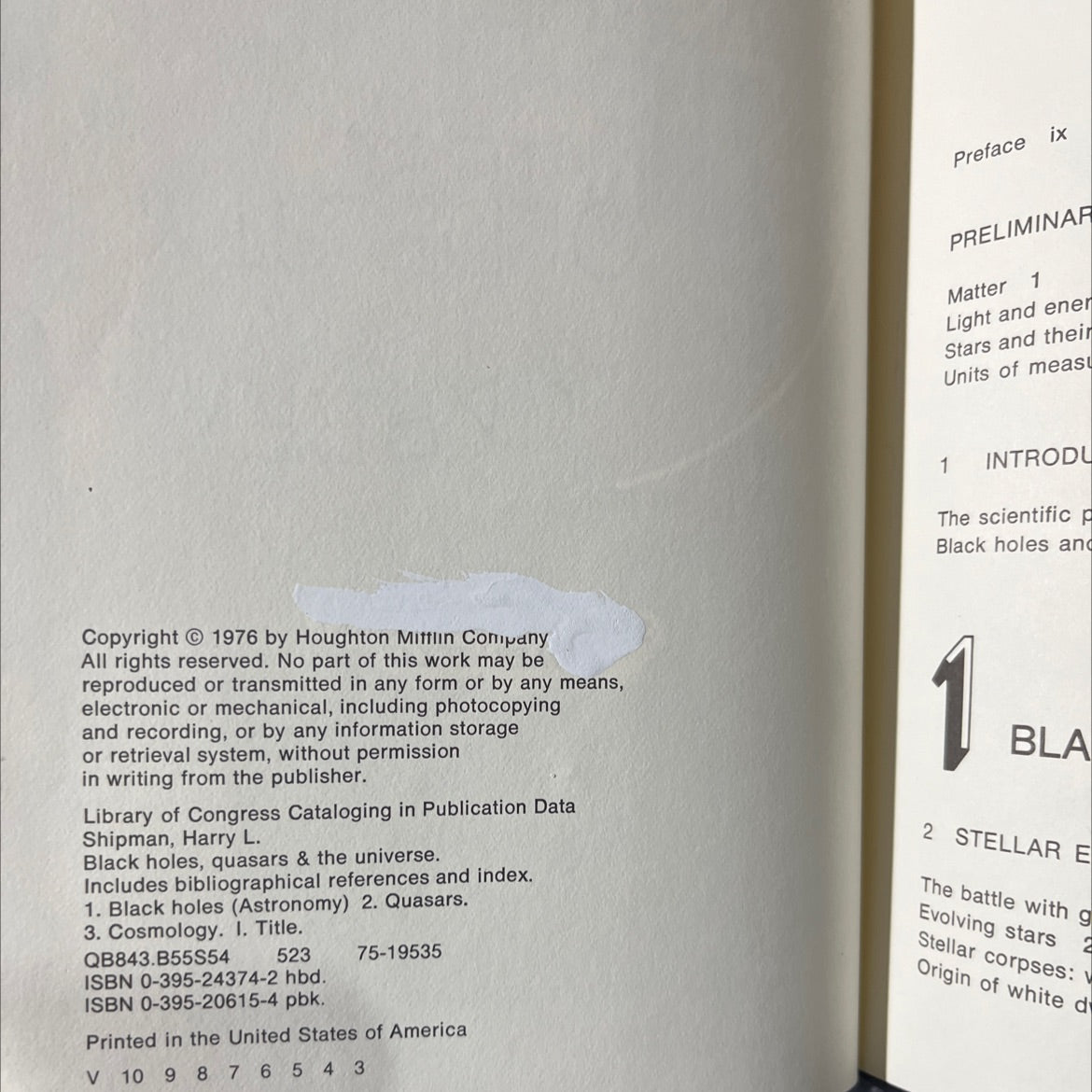 black holes, quasars & the universe book, by harry l. shipman, 1976 Hardcover image 3