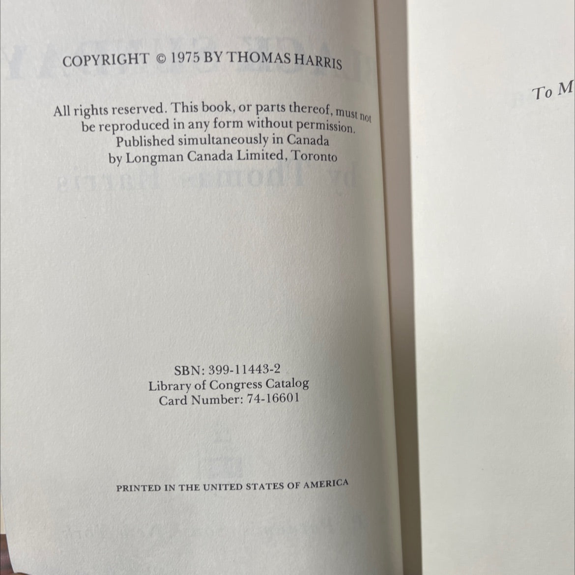 black sunday book, by thomas harris, 1975 Hardcover image 3