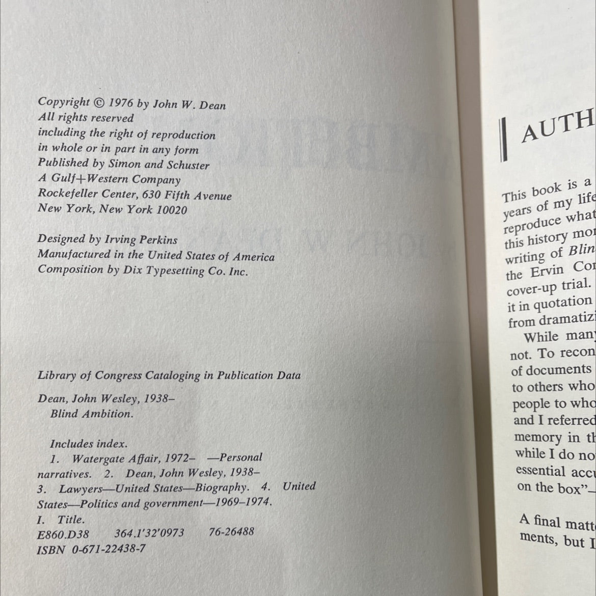 blind ambition book, by john w. dean iii, 1976 Hardcover image 3