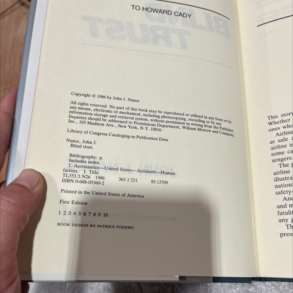 blind trust book, by john j. nance, 1986 Hardcover image 3