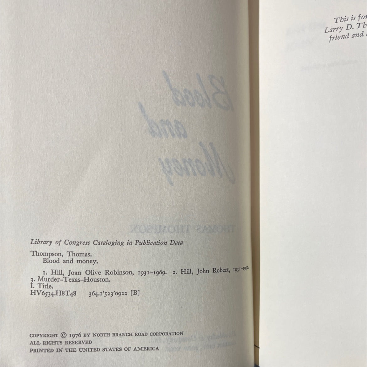 blood and money book, by thomas thompson, 1976 Hardcover image 3