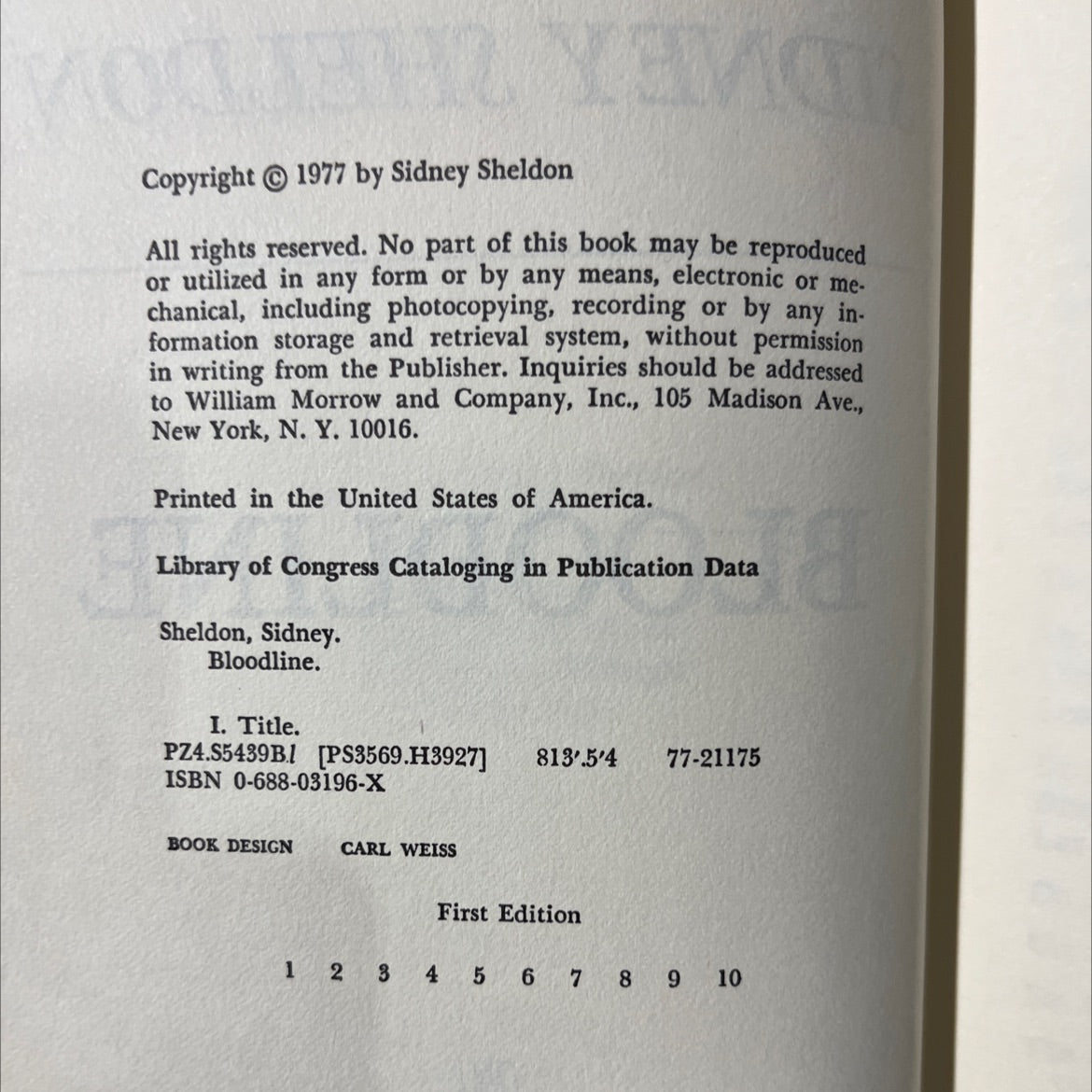 bloodline book, by sidney sheldon, 1978 Hardcover image 3