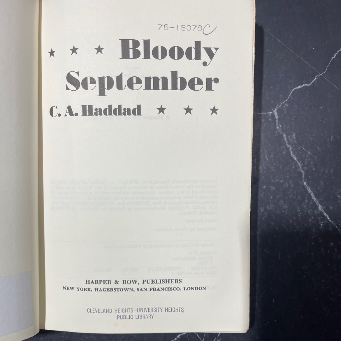 bloody september book, by C. A. Haddad, 1976 Hardcover image 2