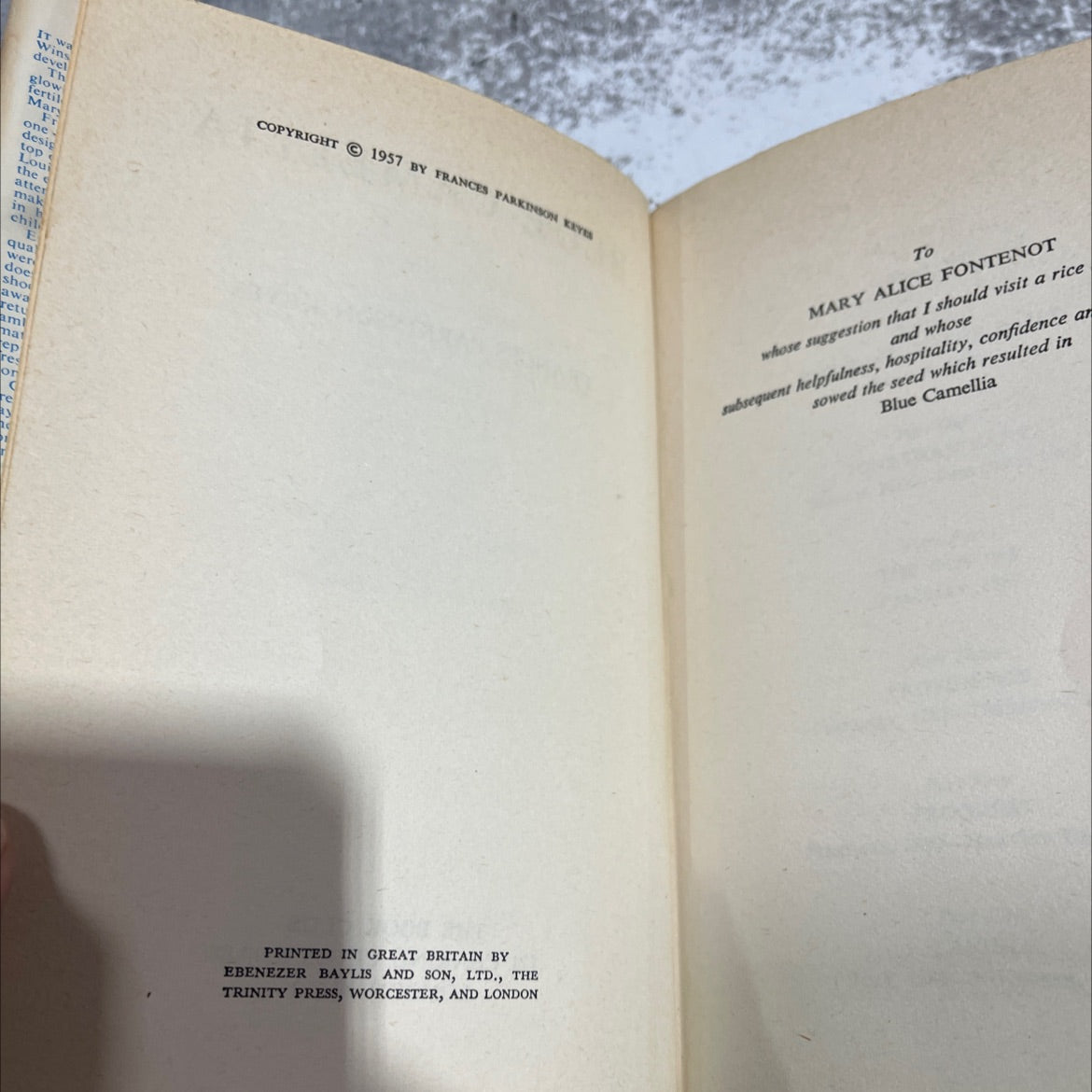 blue camellia book, by frances parkinson keyes, 1957 Hardcover image 3