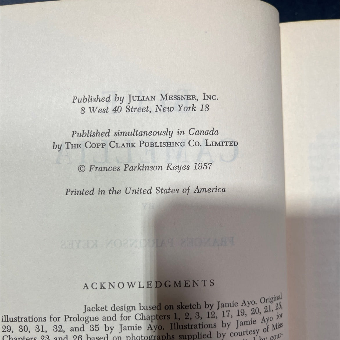 blue camellia book, by frances parkinson keyes, 1957 Hardcover image 3