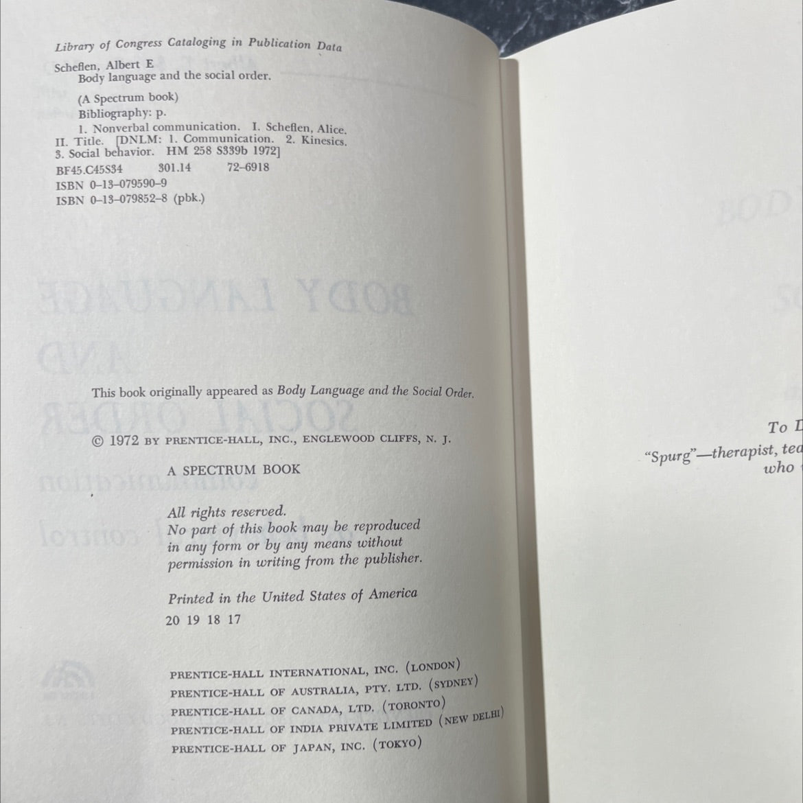 body language and social order book, by Albert E. Scheflen, M.D. with Alice Scheflen, 1972 Hardcover image 3