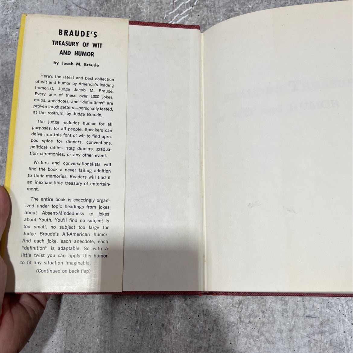 braude's yhu treasury of wit and humor book, by Jacob M. Braude, 1964 Hardcover image 4