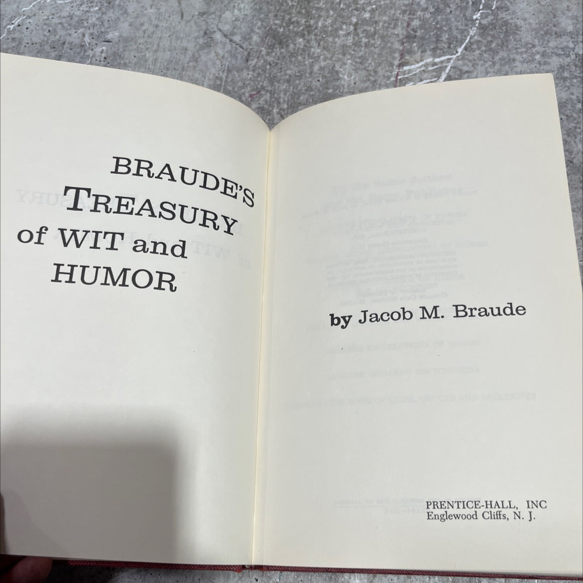 braude's yhu treasury of wit and humor book, by Jacob M. Braude, 1964 Hardcover image 2