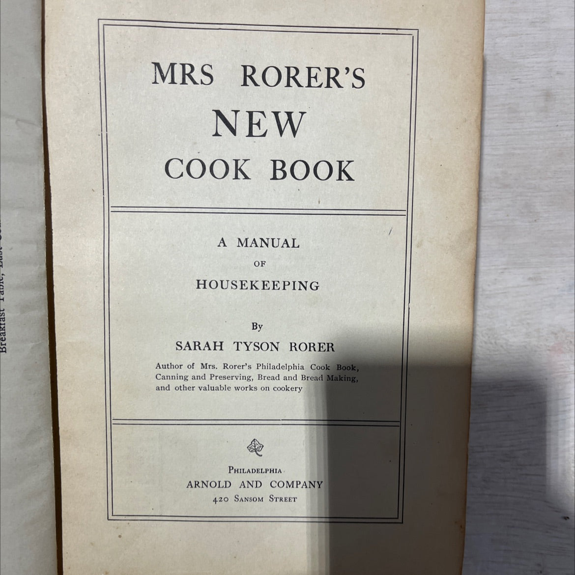 breakfast fabi mrs rorer's new cook book a manual of housekeeping book, by sarah tyson rorer, 1902 Hardcover, Antique image 2