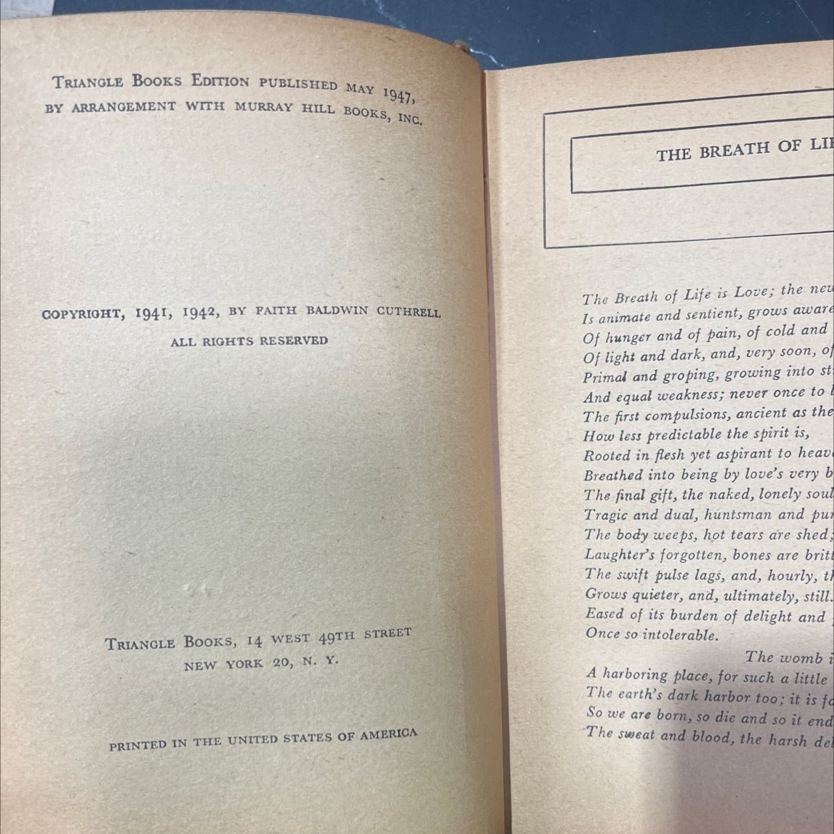 breath of life book, by faith baldwin, 1947 Hardcover image 3