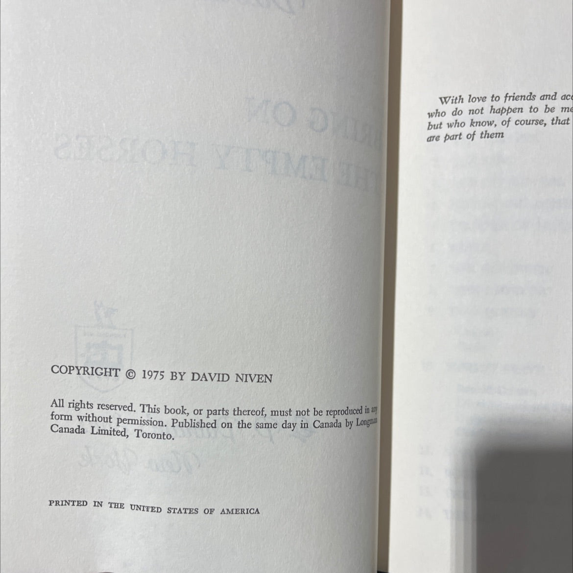 bring on the empty horses book, by David Niven, 1975 Hardcover image 3