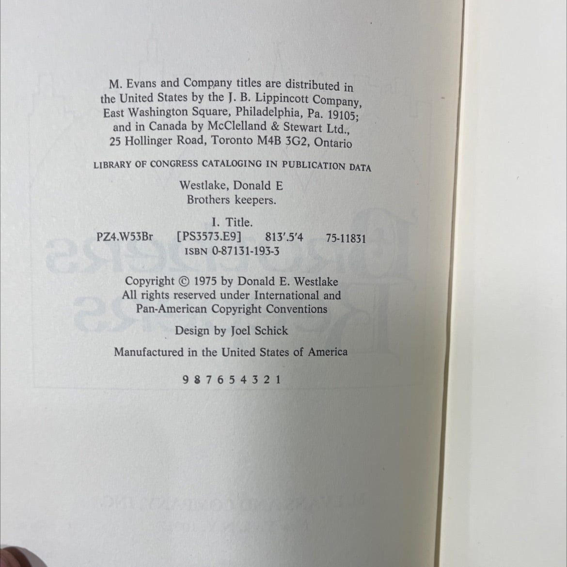 brothers keepers book, by Donald E. Westlake, 1975 Hardcover image 3