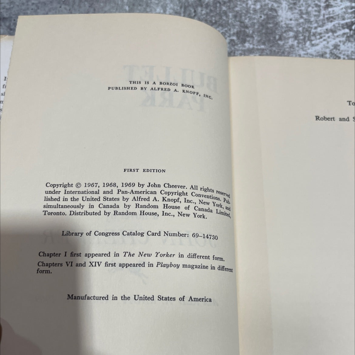bullet park book, by john cheever, 1969 Hardcover image 3