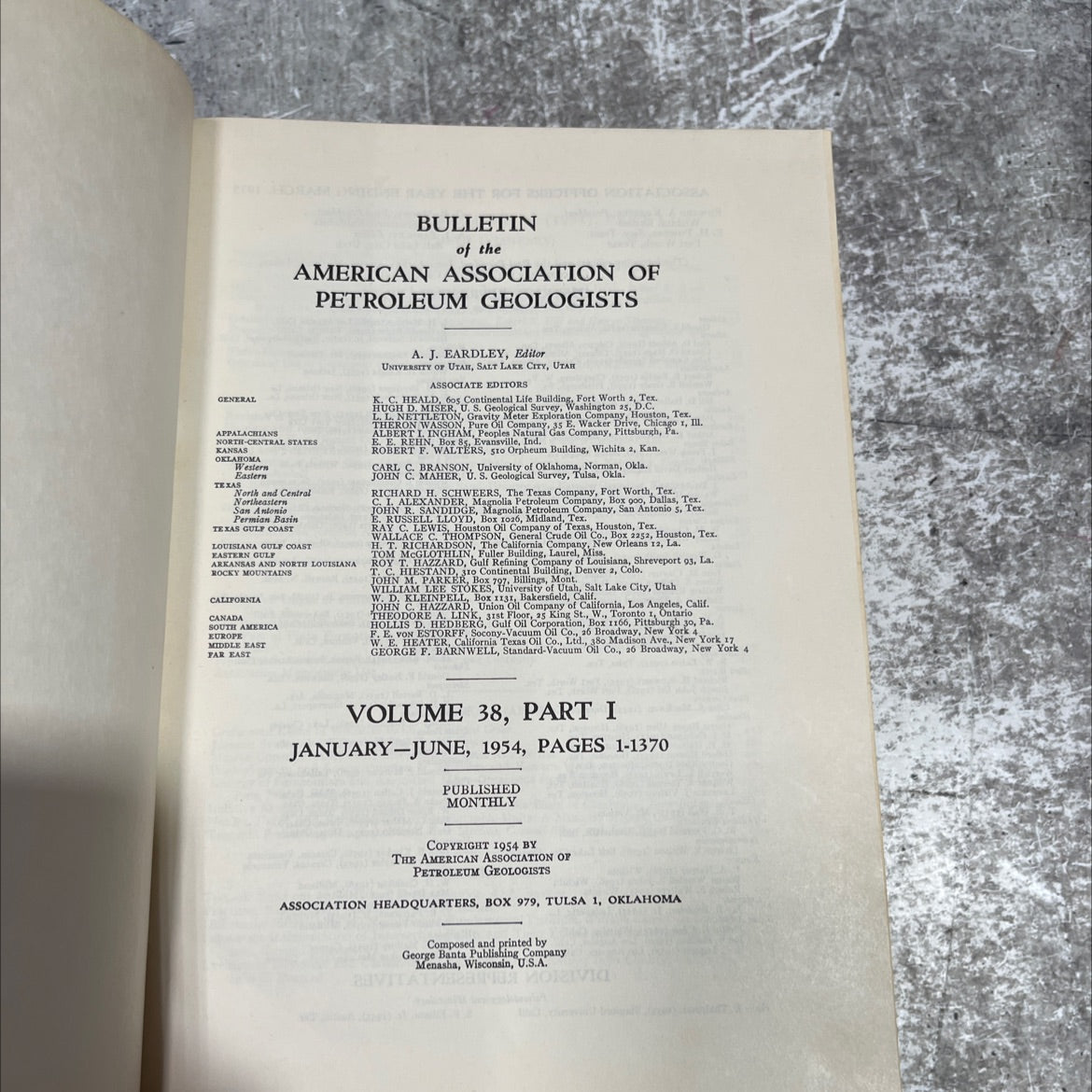 bulletin of the american association of petroleum geologists book, by a. j. eardley, 1954 Hardcover image 2