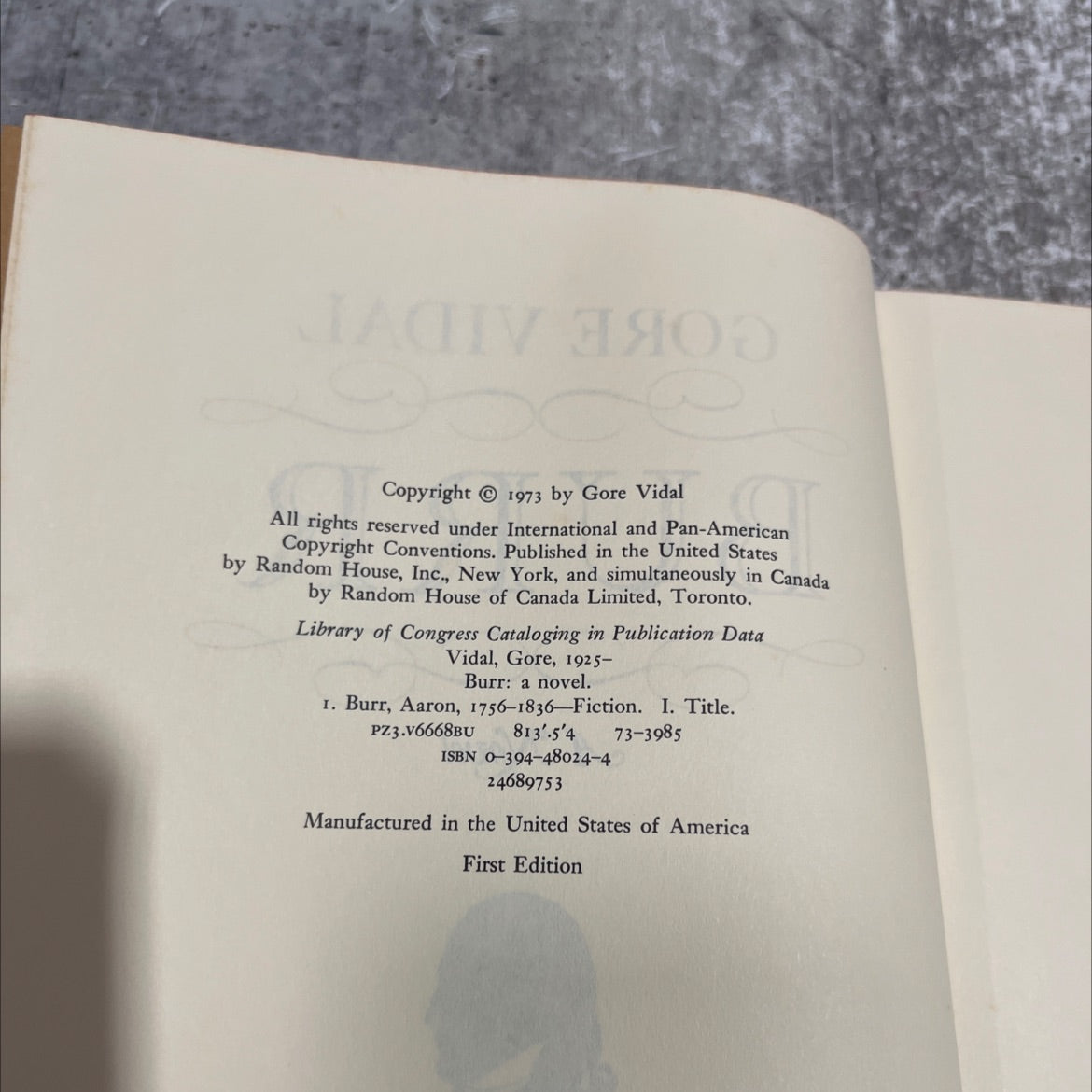 burr book, by gore vidal, 1973 Hardcover image 3