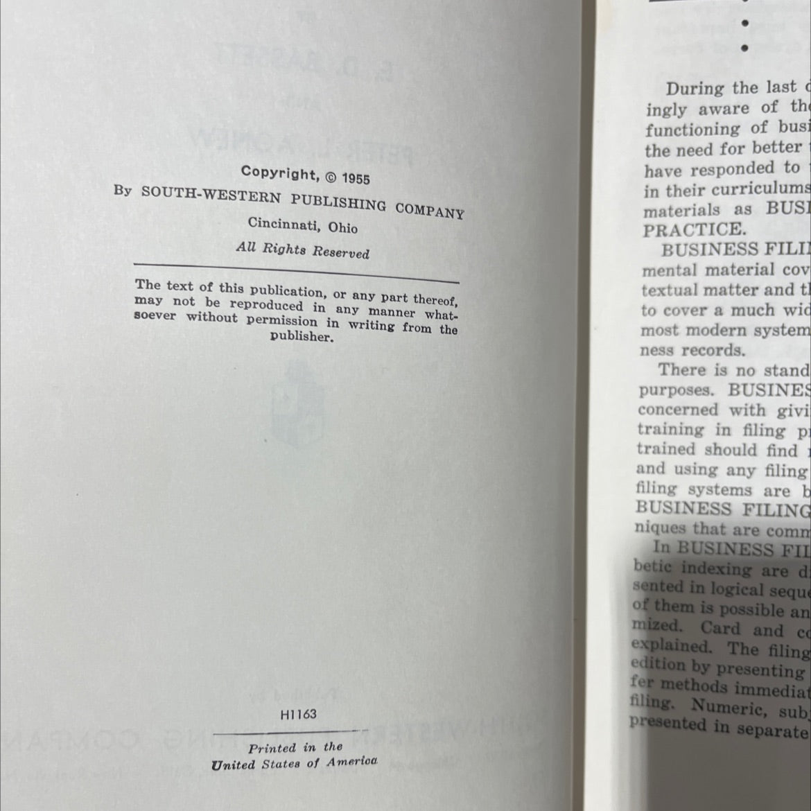 business filing book, by e. d. bassett and peter l. agnew, 1955 Hardcover image 3