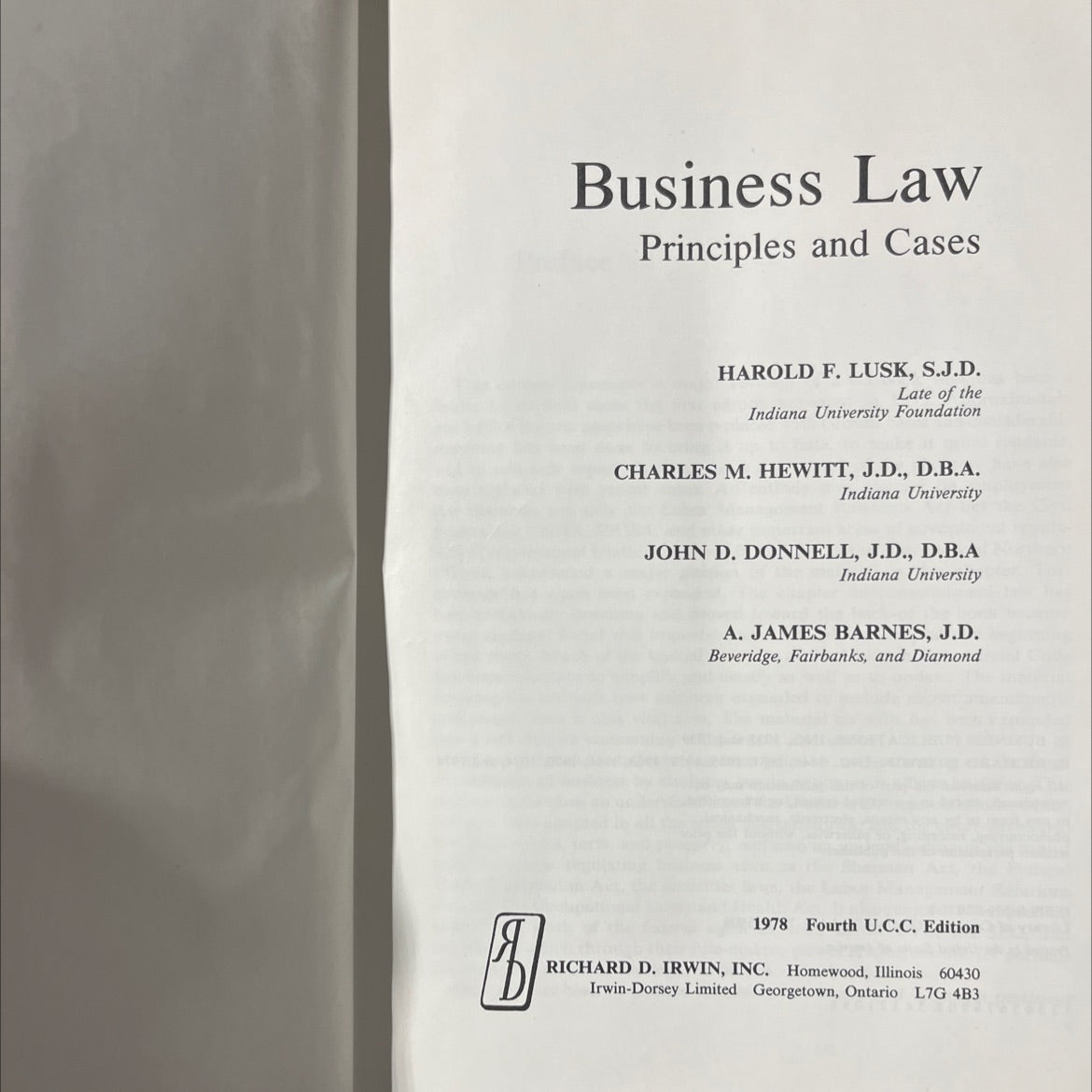 business law principles and cases book, by harold f. lusk, charles m. hewitt, john d. donnell, a. james barnes, 1978 image 2
