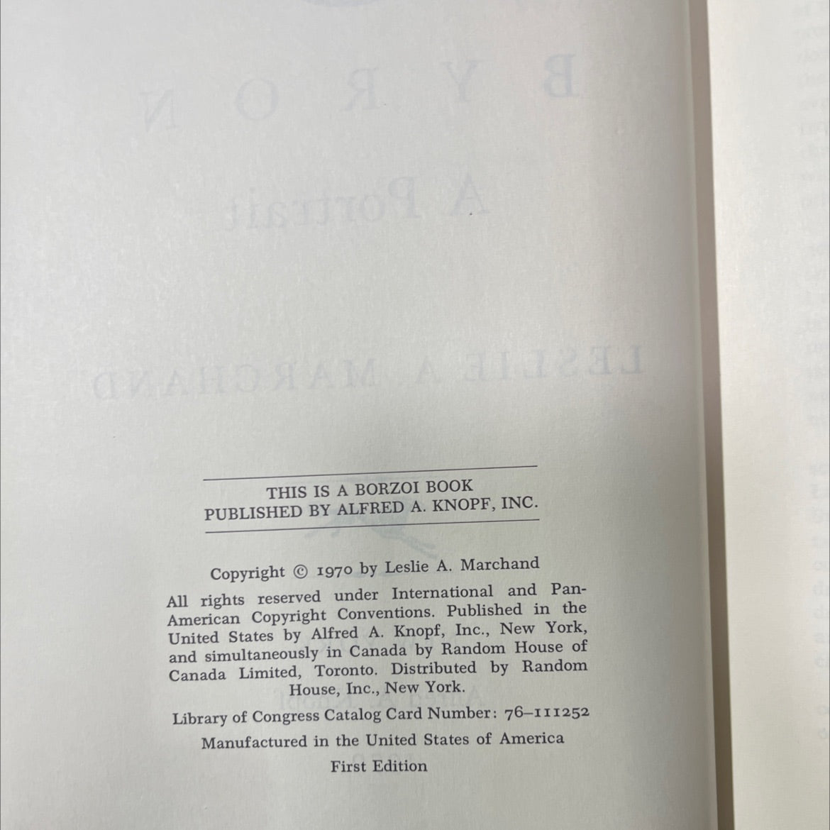 byron a portrait book, by leslie a. marchand, 1970 Hardcover image 3