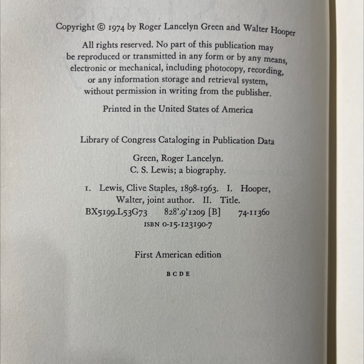 c. s. lewis; a biography book, by roger lancelyn green & walter hooper, 1974 Hardcover image 3