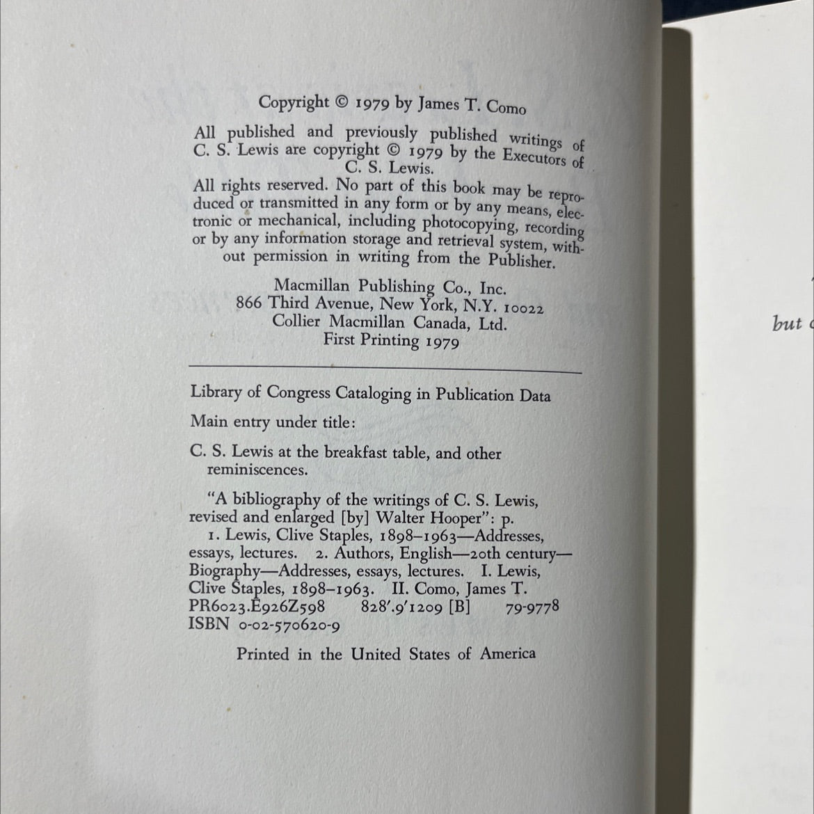 c.s. lewis at the breakfast table and other reminiscences book, by c.s. lewis, 1979 Hardcover image 3