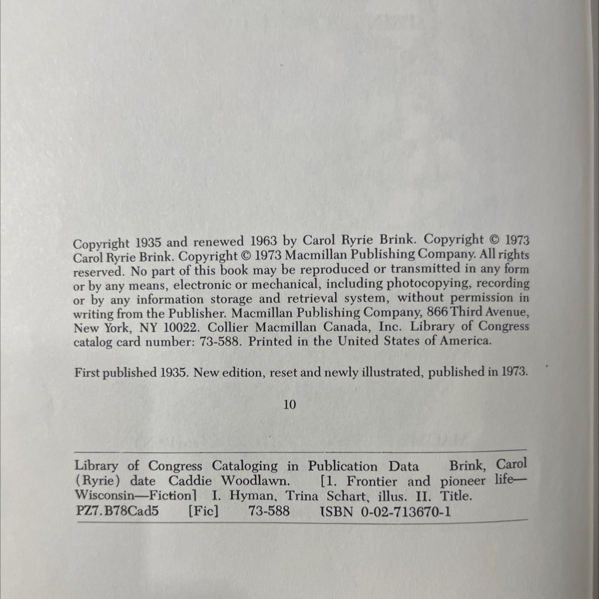 caddie woodlawn book, by Carol Ryrie Brink, 1973 Hardcover image 3