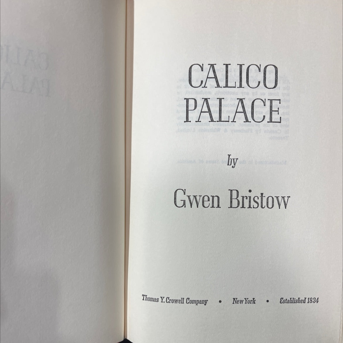 calico palace book, by Gwen Bristow, 1970 Hardcover image 2