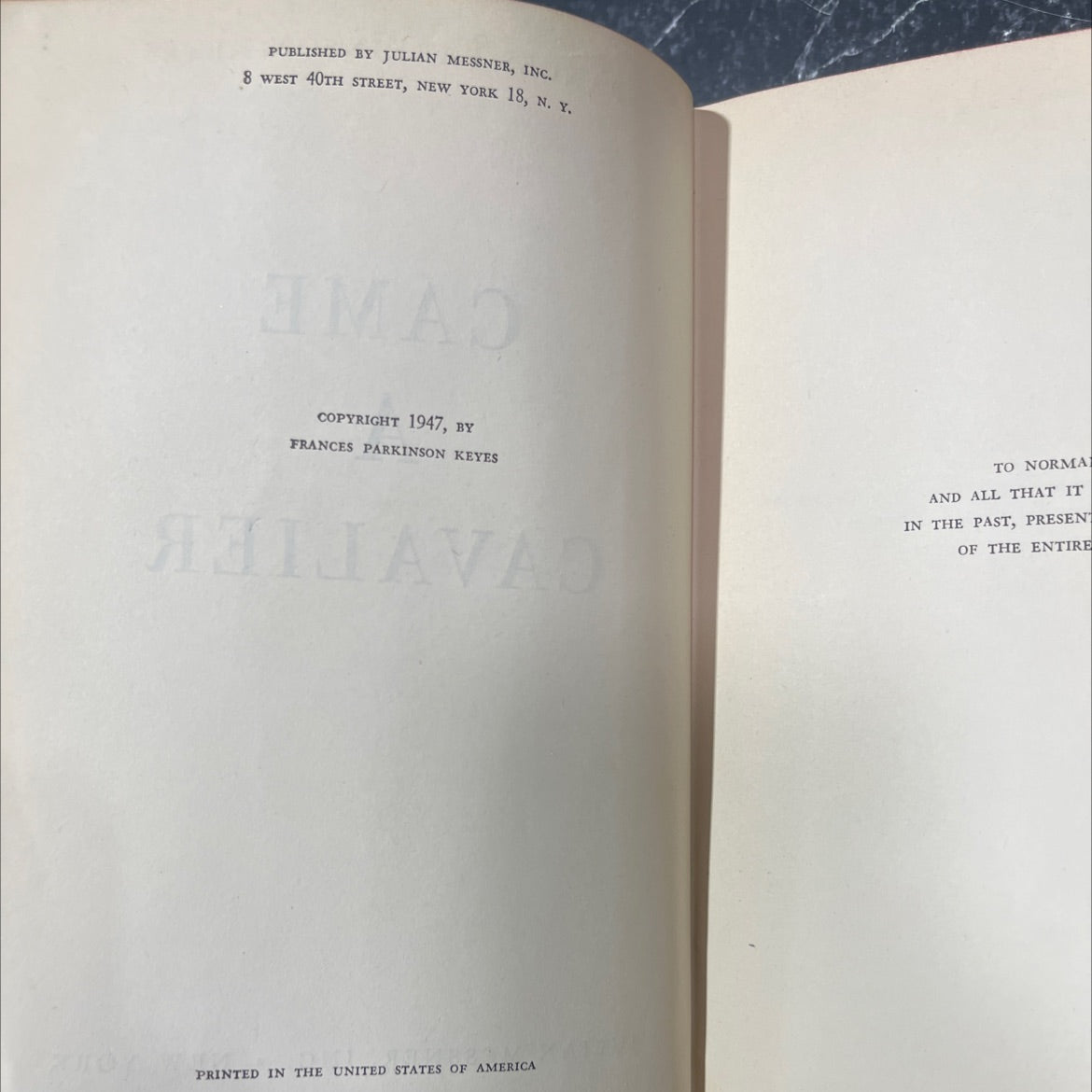 came a cavalier book, by frances parkinson keyes, 1947 Hardcover image 3