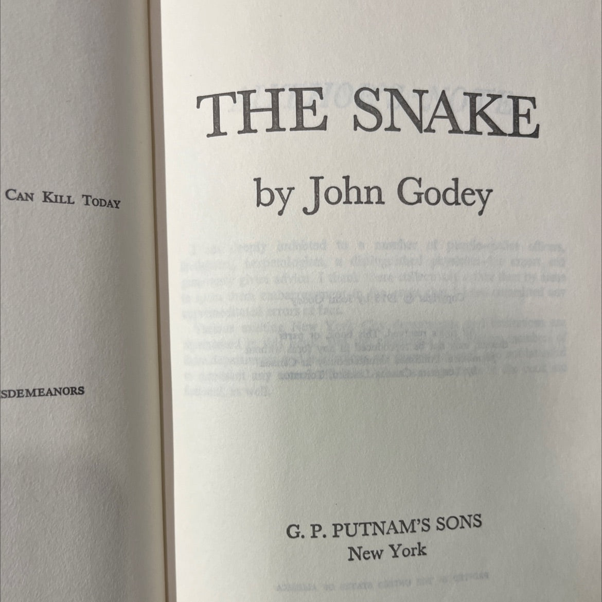 can kill today the snake book, by John Godey, 1978 Hardcover image 2