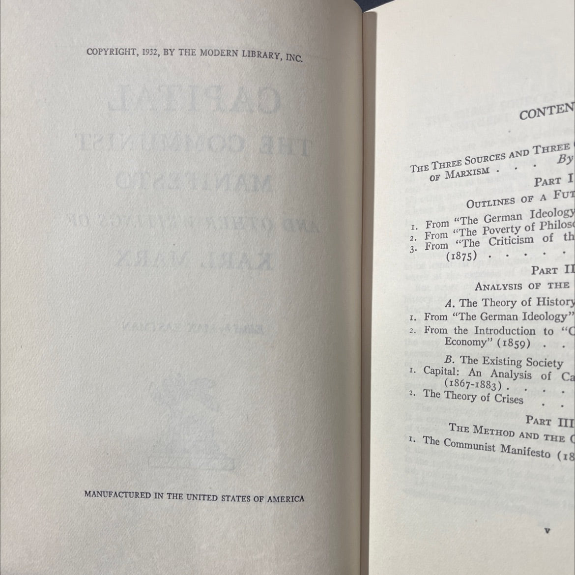 capital the communist manifesto and other writings of karl marx book, by karl marx, 1932 Hardcover image 3