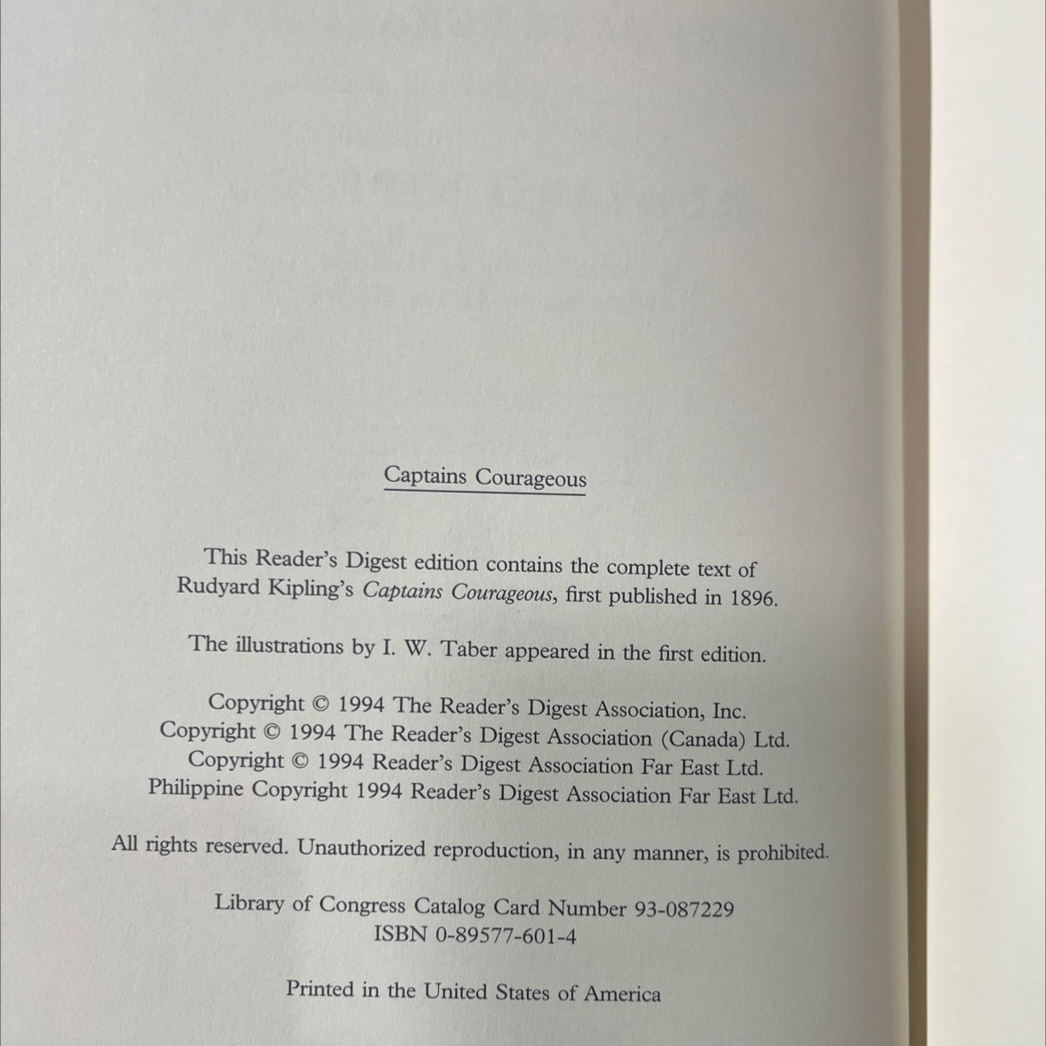 captains courageous a story of the grand banks book, by rudyard kipling, 1994 Hardcover image 3